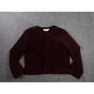Sandro Jacket Womens Medium Maroon Corduroy Ruffled Boho Chic Layering Snap Y2K
